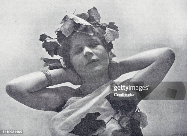 woman entwined with vine leaves - bacchus stock illustrations