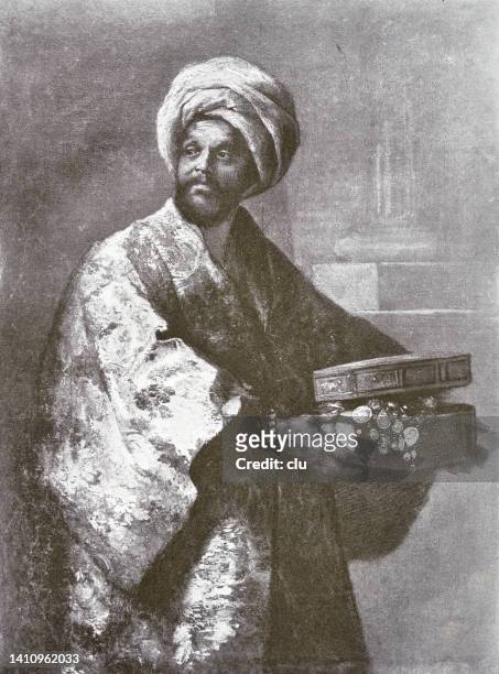 arab amulet seller with turban - middle eastern ethnicity stock illustrations