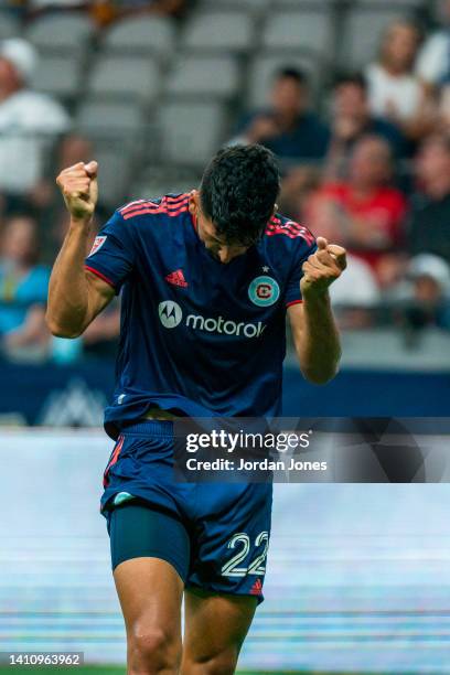 Mauricio Pineda of the Chicago Fire FC reacts after missing a shot during the game between Vancouver Whitecaps and the Chicago Fire FC at BC Place on...