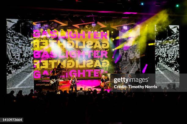 Emily Strayer, Natalie Maines and Martie Maguire of The Chicks perform at The Greek Theatre on July 25, 2022 in Los Angeles, California.