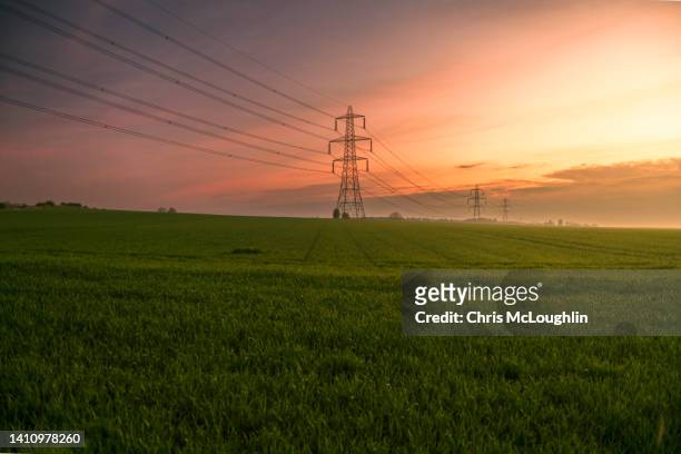 electric pylon at a nature reserve in west yorkshire - pontefract ストックフォトと画像