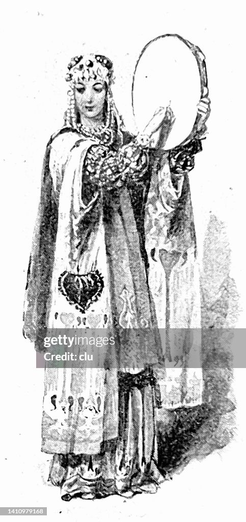 Woman with heart bag from Turkestan, China