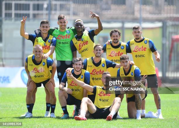 Stanislav Lobotka , Amir Rrahmani , Alex Meret , Fabián Ruiz , Mario Rui , Eljif Elmas of Napoli during a training session on July 26, 2022 in Castel...