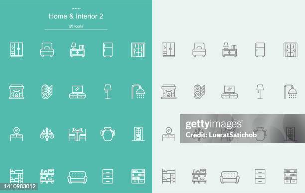 home & interior 2 line icons - chest of drawers stock illustrations