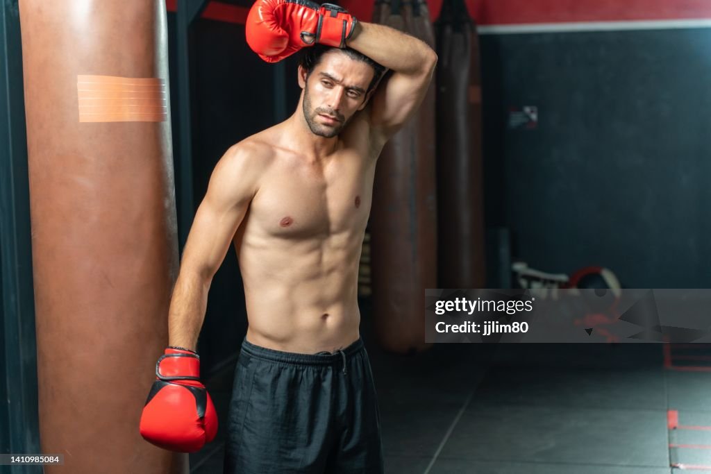 Boxer Build Young And Handsome Male Boxer With Muscular Build Body With Red Gloves ...