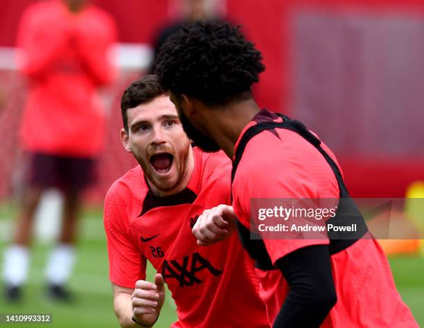 Andy Robertson of Liverpool during the Liverpool pre-season training camp on July 26, 2022 in UNSPECIFIED, Austria.