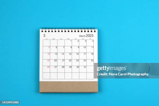 march 2023 calendar on blue background - march month bildbanksfoton och bilder