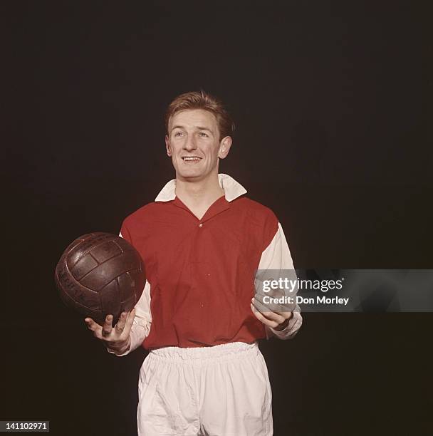 George Eastham of Arsenal FC poses for a portrait on 1st December 1960 at the Arsenal Stadium in Highbury, London, Great Britain.