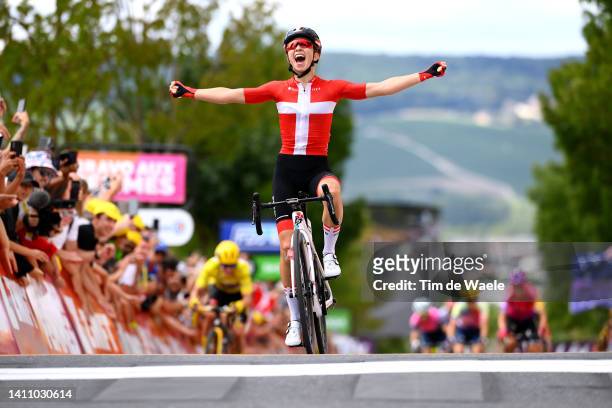 Cecilie Uttrup Ludwig of Denmark and Team Fdj Nouvelle - Aquitaine Futuroscope celebrates winning during the 1st Tour de France Femmes 2022, Stage 3...