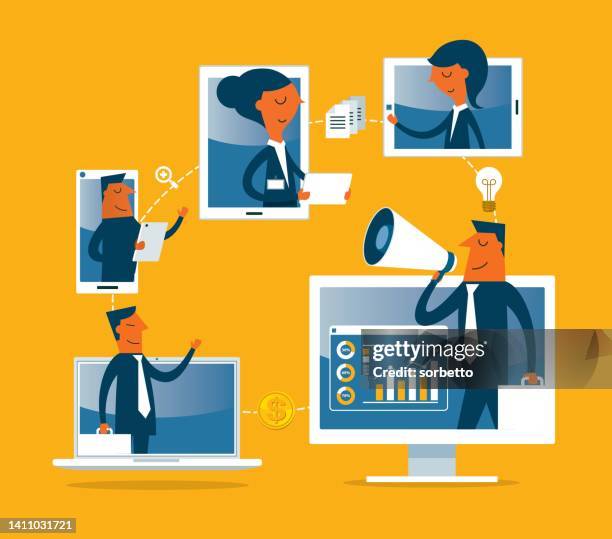 conference video call - virtual convention stock illustrations