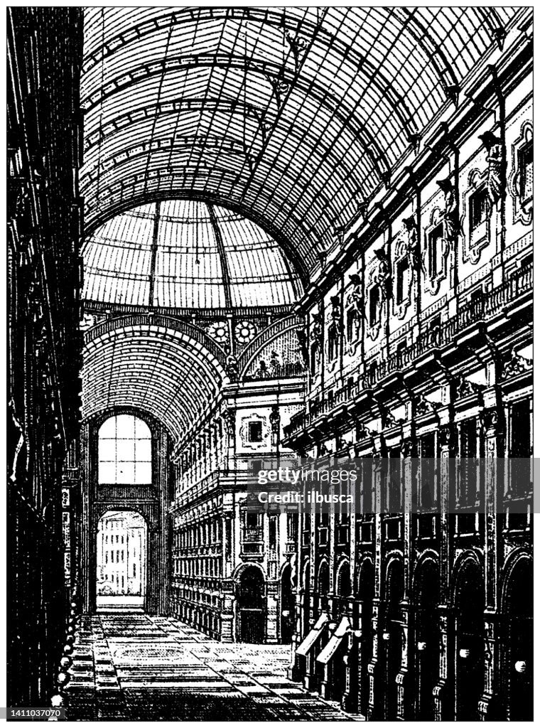 Antique illustration: constructions and architecture: Galleria Vittorio Emanuele, Milan