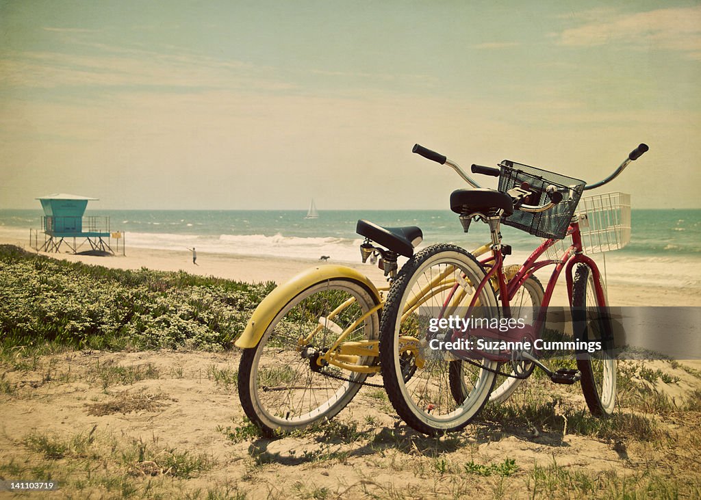 Two bikes at beach