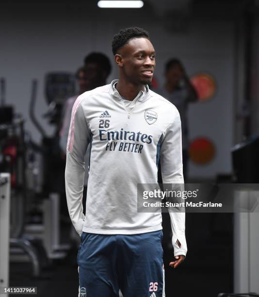 Flo Balogun of Arsenal during a training session at London Colney on July 26, 2022 in St Albans, England.