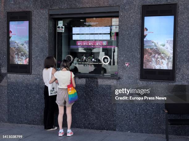 Two people at the box office of the Callao movie theaters on July 26 in Madrid, Spain. Young people who have reached 18 years of age by 2022 can...