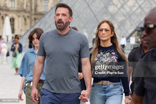 Jennifer Lopez and Ben Affleck are seen at the Louvre Museum on July 26, 2022 in Paris, France.