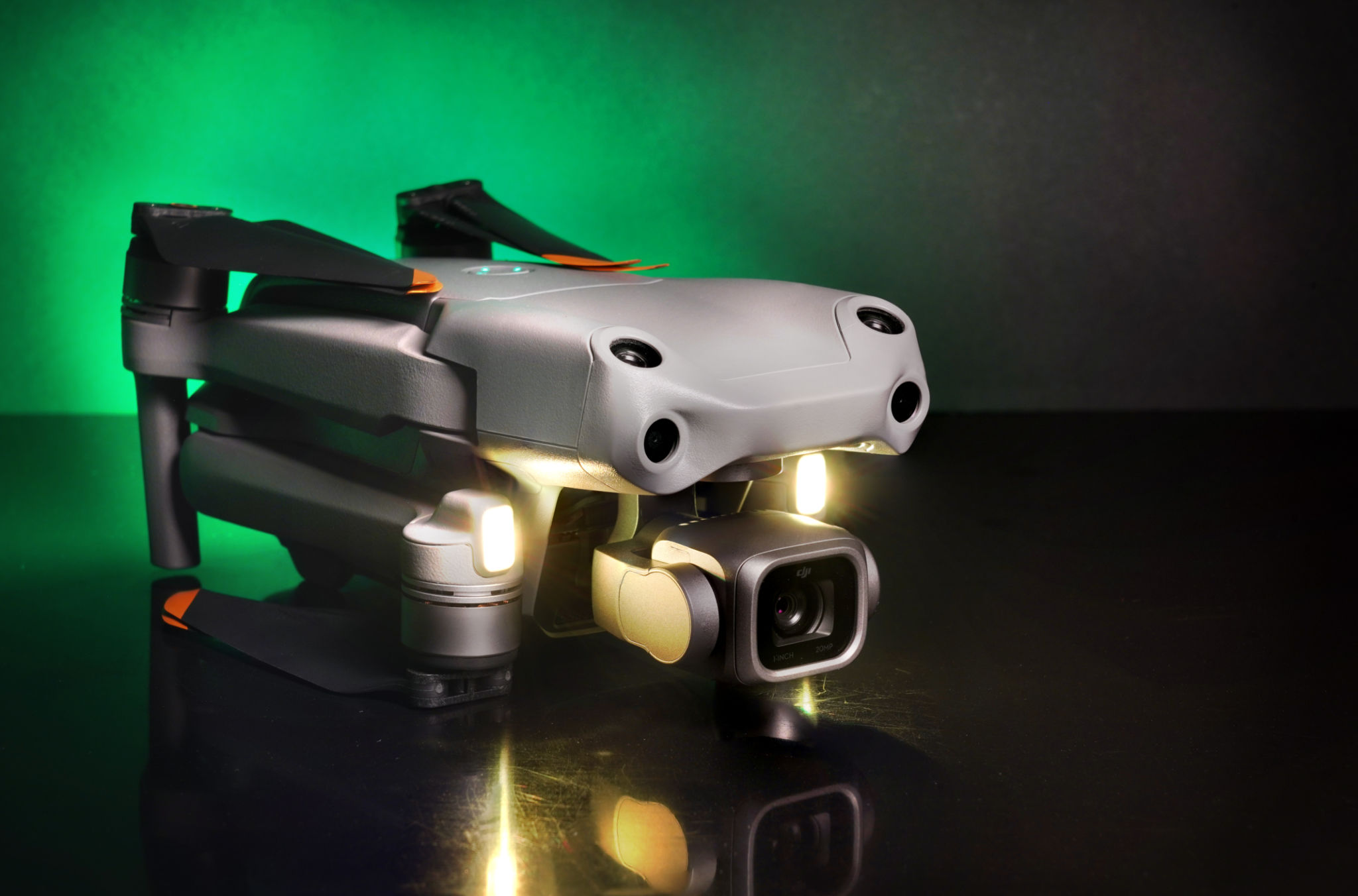 Barcelona, June 18, 2022, dji mavic air 2s the light drone with a 1 inch camera and an incredible flight and performance mini drone with optical sensors.background studio green lights position Barcelona, June 18, 2022, dji mavic air 2s the light drone with a 1 inch camera and an incredible flight and performance mini drone with optical sensors.background studio green lights position