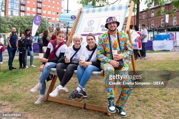 England supporters at the Fan Festival in Devonshire Green on July 26, 2022 in Sheffield, England.