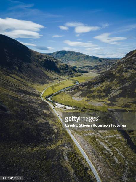 sma' glen, perthshire aerial view - cycling scotland stock pictures, royalty-free photos & images