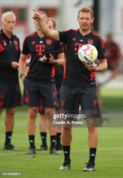 Julian Nagelsmann head coach of FC Bayern München during a training session of FC Bayern München at Saebener Strasse training ground on July 26, 2022...