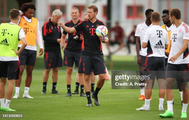 Julian Nagelsmann head coach of FC Bayern München during a training session of FC Bayern München at Saebener Strasse training ground on July 26, 2022...