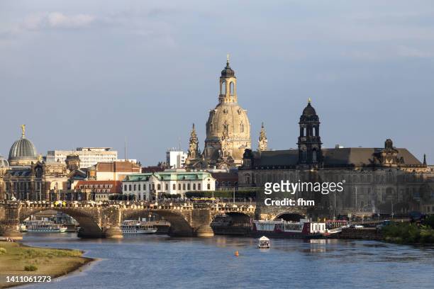 frauenkirche and albert bridge (dresden, saxony/ germany) - dresden frauenkirche cathedral stock pictures, royalty-free photos & images