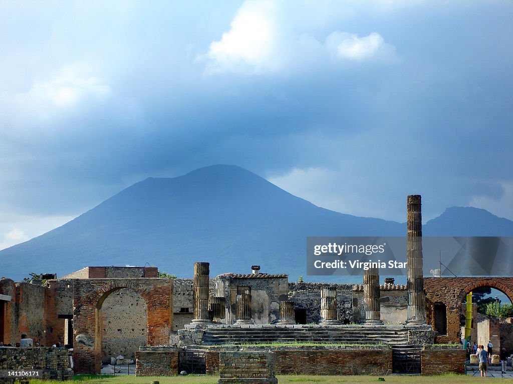 Mt Vesuvius above ruins of Pompeii in Italy