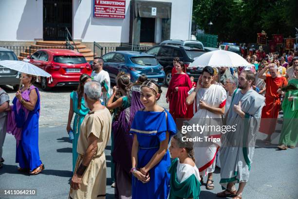 recreation of the roman parade at the festival of diana - ancient sandal stock pictures, royalty-free photos & images