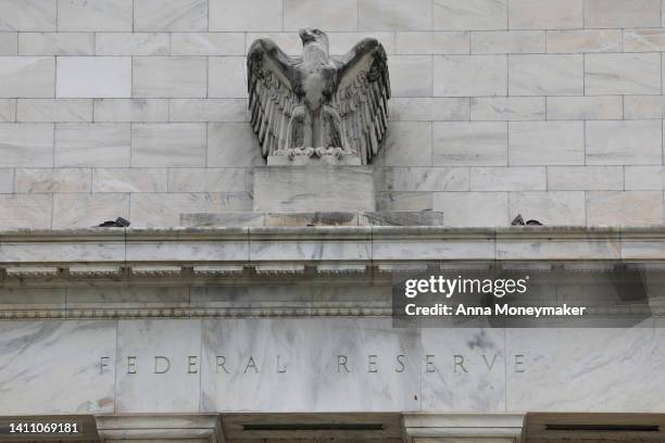 View of the Marriner S. Eccles Federal Reserve building on July 26, 2022 in Washington, DC. Officials with the Federal Open Market Committee are...