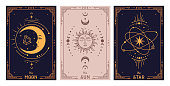 Sun moon and star tarot cards. Celestial mystical poster.