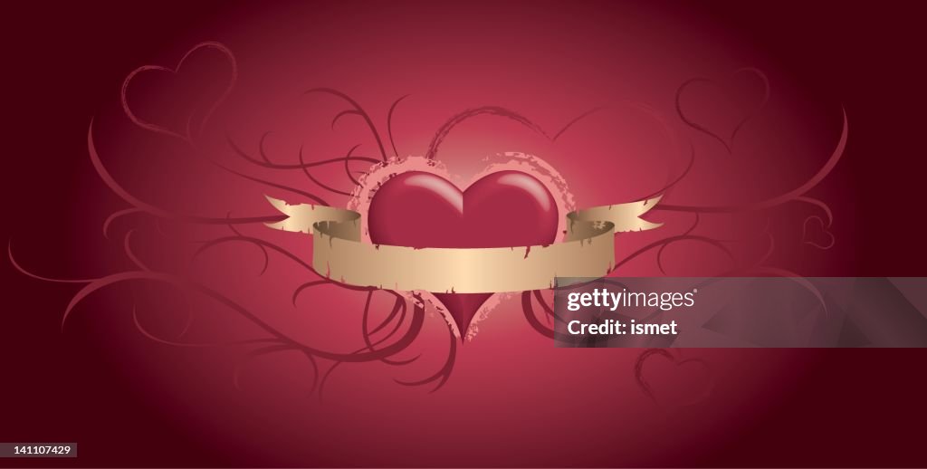Grunge heart with banner