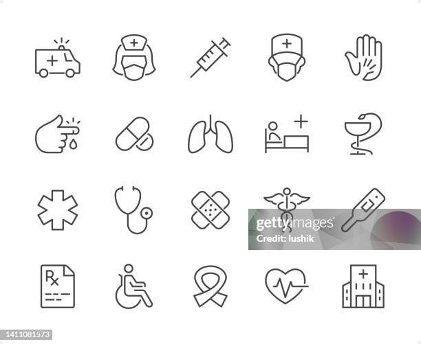 healthcare & medicine icon set. editable stroke weight. pixel perfect icons. - medical symbol 幅插畫檔、美工圖案、卡通及圖標