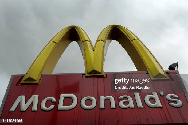 McDonalds sign hangs outside the fast food restaurant on July 26, 2022 in Miami, Florida. The McDonald's company reported U.S. Same-store sales rose...