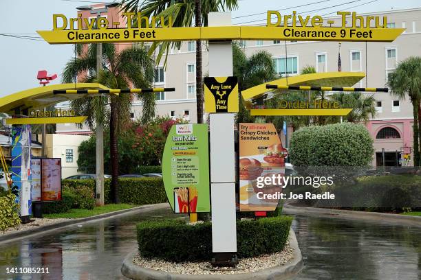 McDonalds drive-thru at one of the fast food restaurant locations on July 26, 2022 in Miami, Florida. The McDonald's company reported U.S. Same-store...