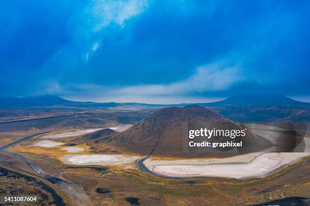 volcanic landscape and crater at meke lake, konya - stratovolcano bildbanksfoton och bilder