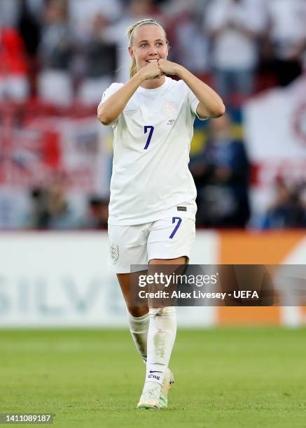 Beth Mead of England celebrates after scoring their team's first goal during the UEFA Women's Euro 2022 Semi Final match between England and Sweden...