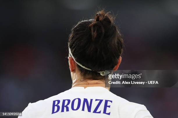 Lucy Bronze of England looks on during the UEFA Women's Euro 2022 Semi Final match between England and Sweden at Bramall Lane on July 26, 2022 in...