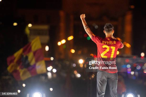 Roma player Paulo Dybala during the presentation to fans from Palazzo della Civiltà on July 26, 2022 in Rome, Italy.