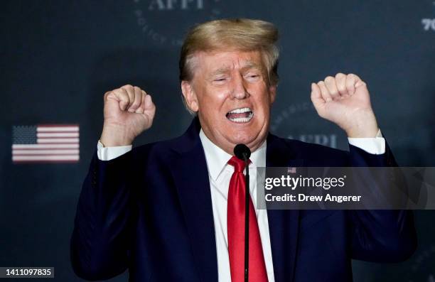 Former U.S. President Donald Trump speaks during the America First Agenda Summit, at the Marriott Marquis hotel July 26, 2022 in Washington, DC....