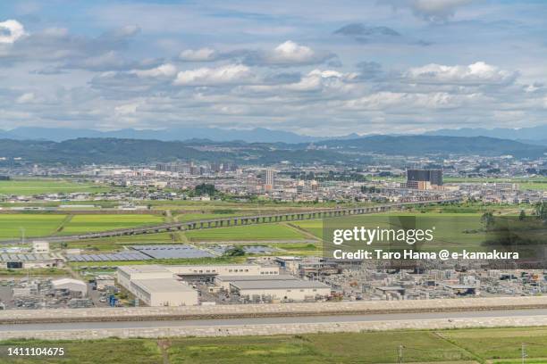 natori city in miyagi of japan aerial view from airplane - natori city stock pictures, royalty-free photos & images