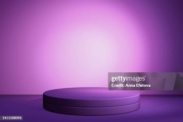 two purple podiums - 3d circle photos et images de collection