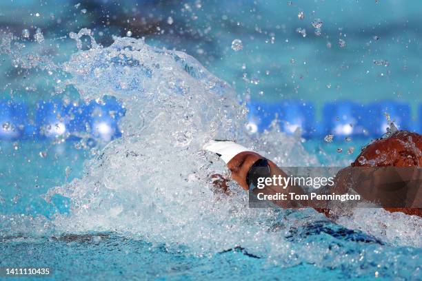 Natalie Hinds swims in the Women 100 LC Meter Freestyle Prelims on Day 1 during the 2022 Phillips 66 National Championships on July 26, 2022 in...