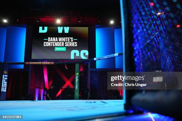 General view of the Octagon prior to the first fight during Dana White's Contender Series Season 6 Week 1 at UFC APEX on July 26, 2022 in Las Vegas,...