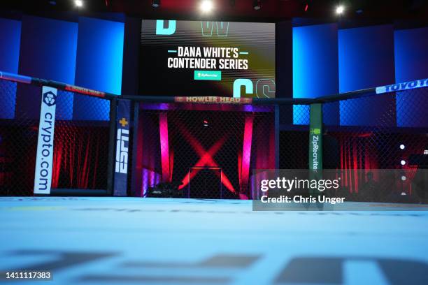 General view of the Octagon prior to the first fight during Dana White's Contender Series Season 6 Week 1 at UFC APEX on July 26, 2022 in Las Vegas,...