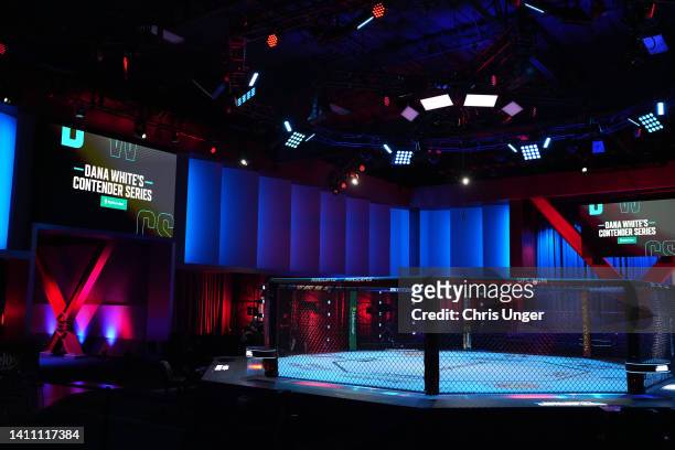 General view of the Octagon prior to the first fight during Dana White's Contender Series Season 6 Week 1 at UFC APEX on July 26, 2022 in Las Vegas,...