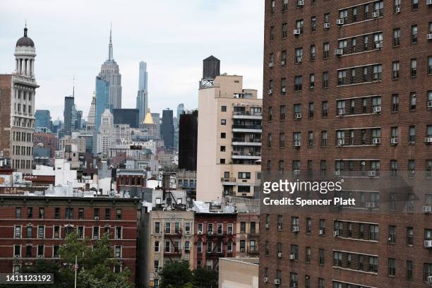 Residential apartment buildings are seen on July 26, 2022 in New York City. With the easing of the Covid pandemic, rents in Manhattan have risen...