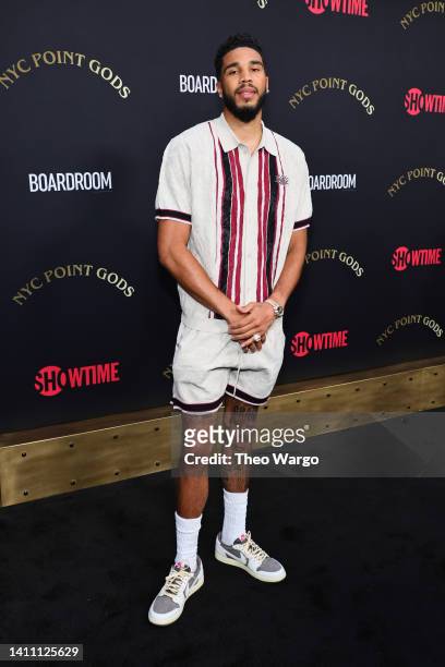 Jayson Tatum attends "NYC Point Gods" premiere at Midnight Theatre on July 26, 2022 in New York City.