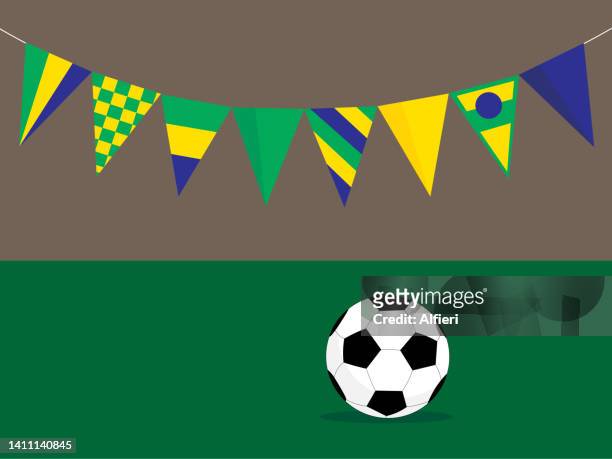 illustrations, cliparts, dessins animés et icônes de drapeaux et football de style brésilien - football international