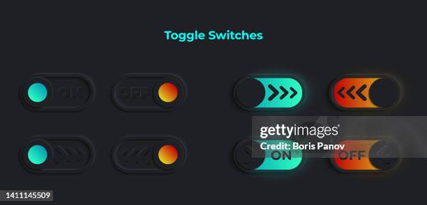 toggle button or user interface switch for on - off options on dark ui mobile app in modern skeuomorphism or neumorphism style - toggle switch stock illustrations