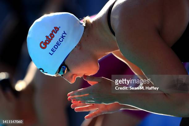 Katie Ledecky competes in the Women's LC 800 Meter Freestyle Final during day one of the 2022 Phillips 66 National Championships on July 26, 2022 in...