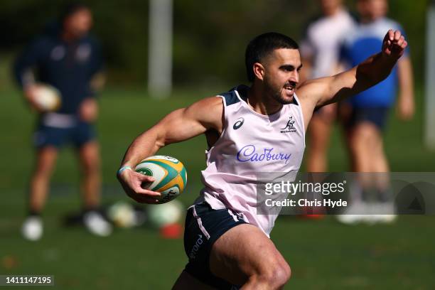Tom Wright during an Australian Wallabies training session at Royal Pines Resort on July 27, 2022 in Gold Coast, Australia.